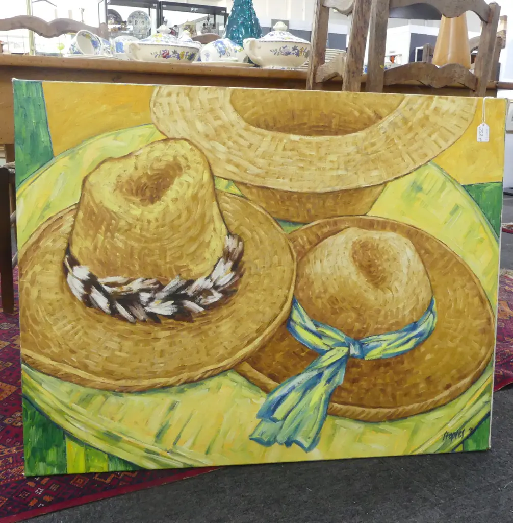 ROGER STAPLES, SUNHATS, OIL ON CANVAS '91 710x910mm Image 1++