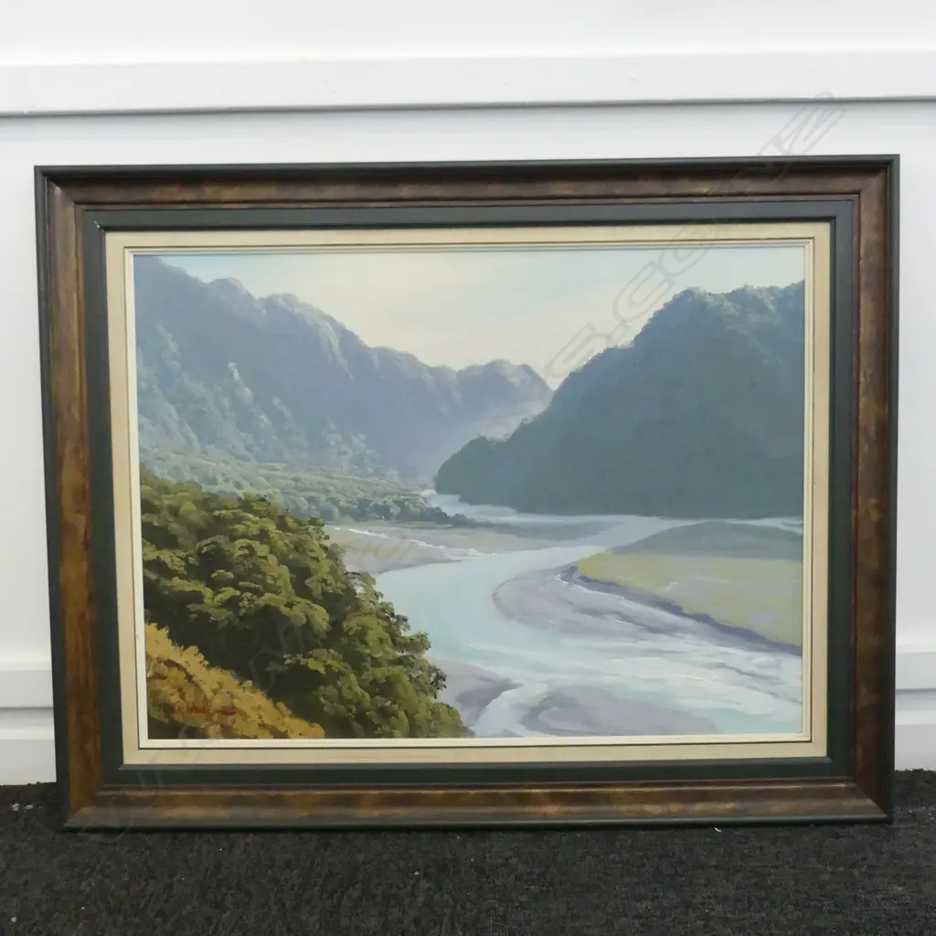 JONATHAN WHITE 'LANDSBOROUGH RIVER, SOUTHERN ALPS' OIL ON BOARD 1973 495x670mm Image 1++