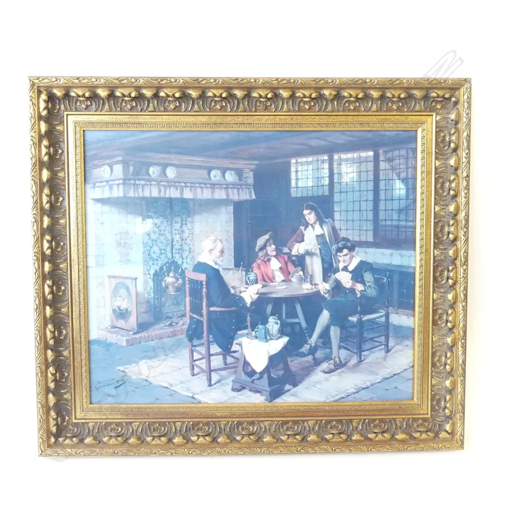 PRINT; A. SCHRODER 'THE CARD PLAYERS' 495x595mm Image 1++