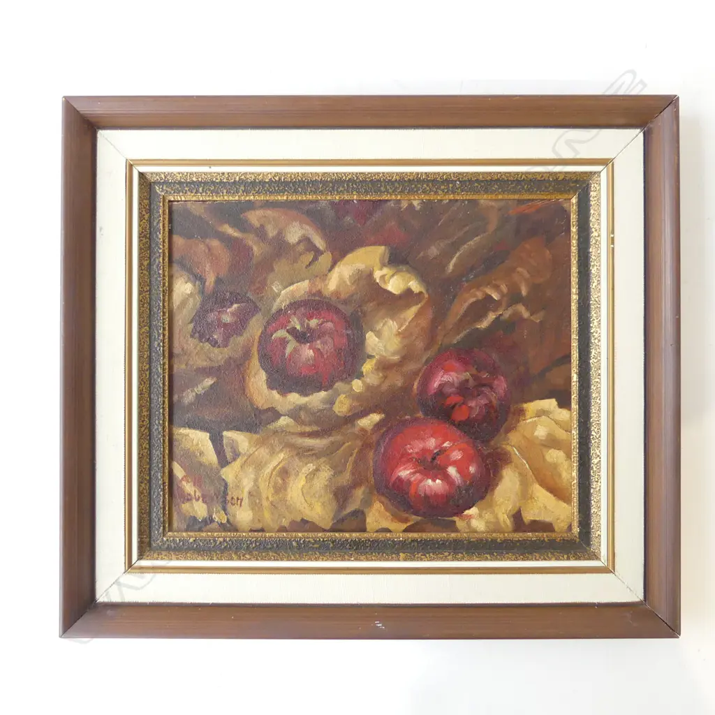 A. H. ROBERTSON 'LATE AUTUMN' (APPLE STILL LIFE) OIL ON BOARD C.1972 240x290mm Image 1++