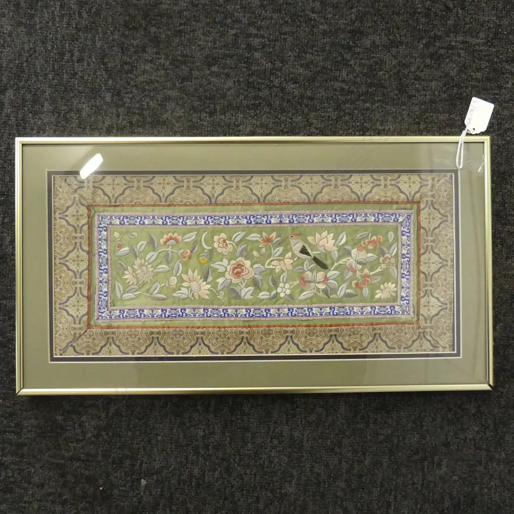 FRAMED ORIENTAL EMBROIDERY 175x400mm Image 1++