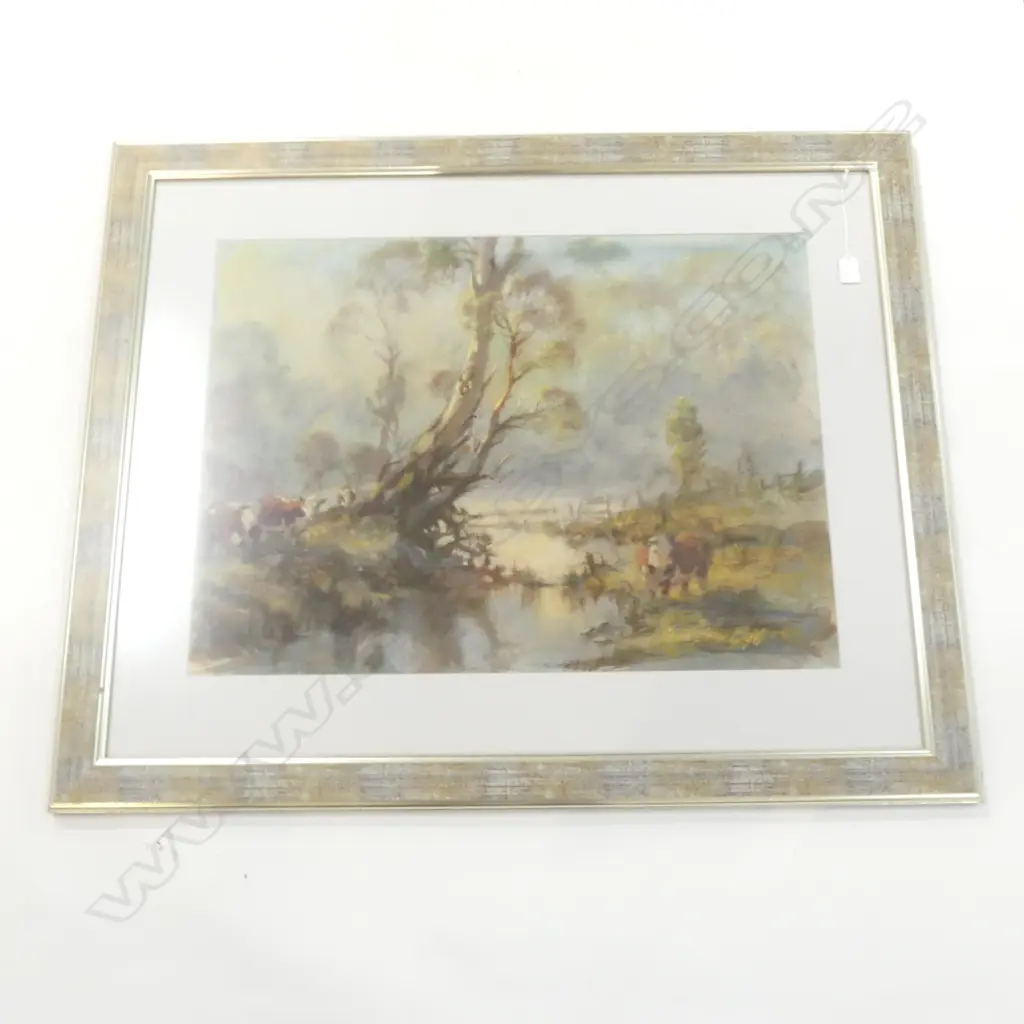 ERIC CLARK (1937-2006), CATTLE BY STREAM WITH GUMS, WC & PASTEL 530x725mm Image 1++