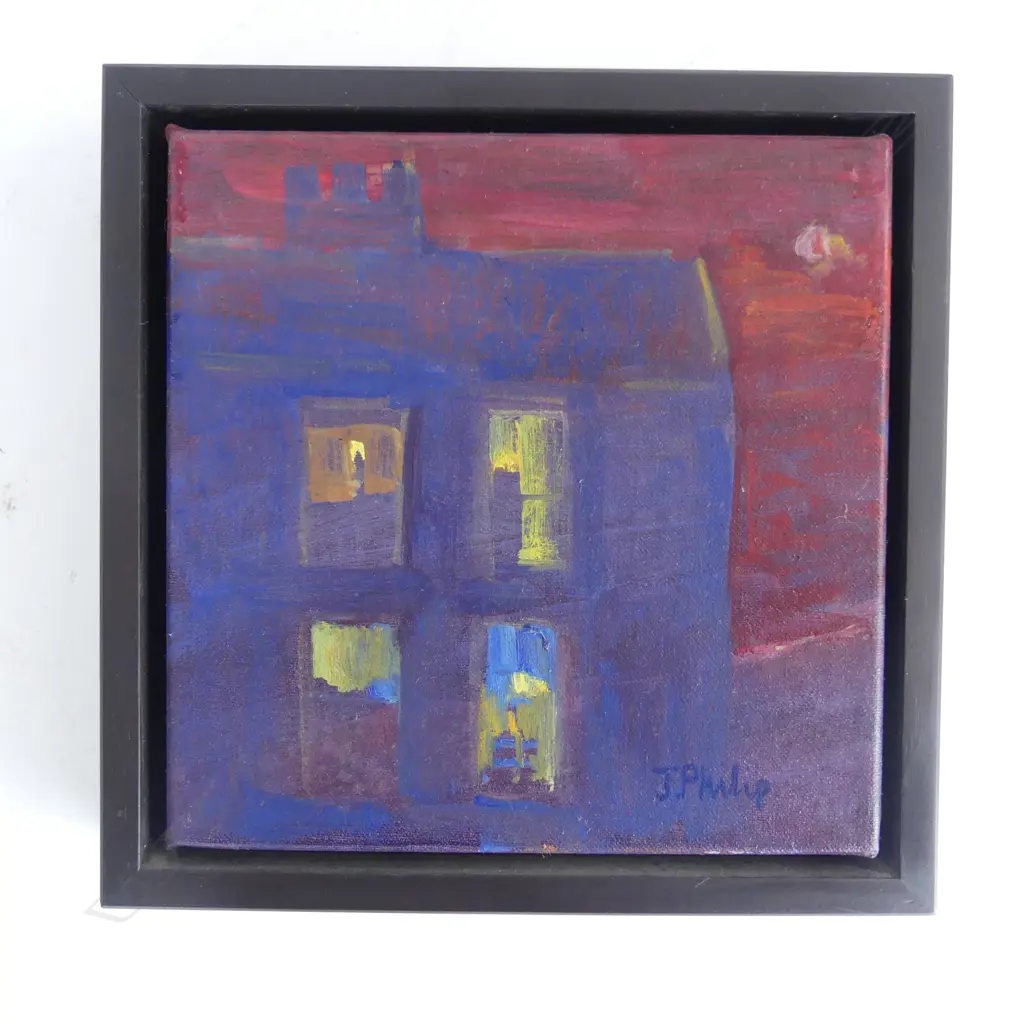 JACKIE PHILIP (Scotland) 'NIGHT PATTERNS' OIL ON CANVAS signed 200 x 200mm Image 1++