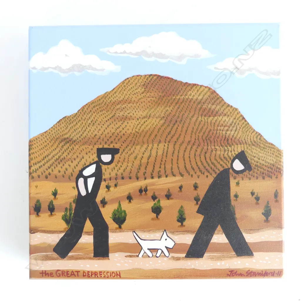 JOHN STANIFORD 'THE GREAT DEPRESSION', ACRYLIC ON CANVAS, signed & titled, 250 x 250mm Image 1++