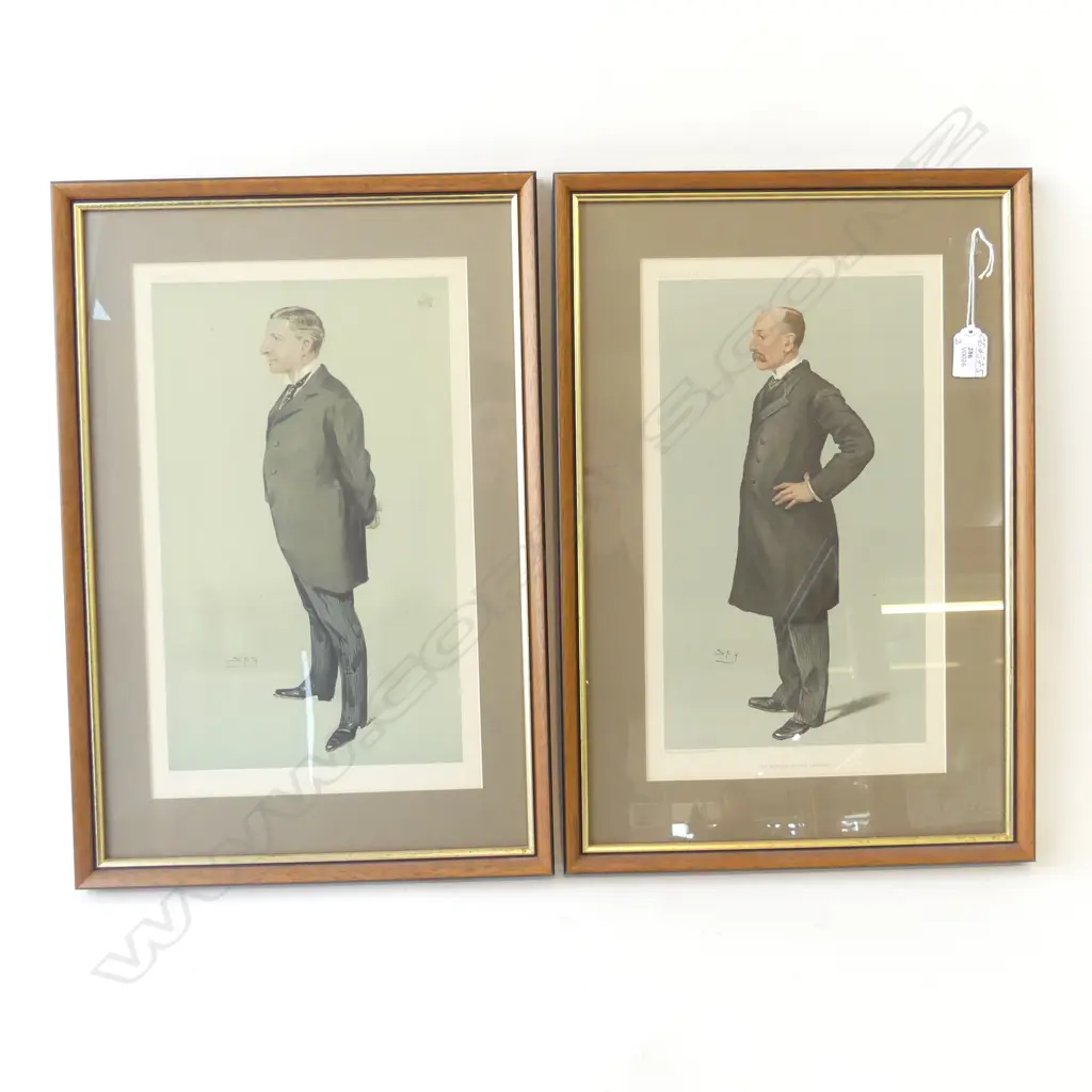 2 OLD 'SPY' CHARACTURE PRINTS FOR VANITY FAIR. 'CUNARDER' + 'HER MAJESTY'S PRIVATE SECRETARY' 370 X 215mm. Framed Image 1++
