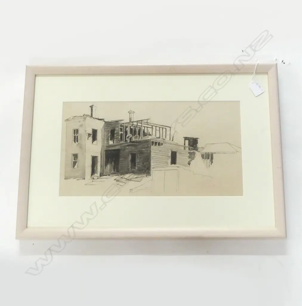 JOHN WEEKS DEMOLITION SCENE  PEN AND WASH 220mm x 410mm. Ex. Weeks estate auction Image 1++