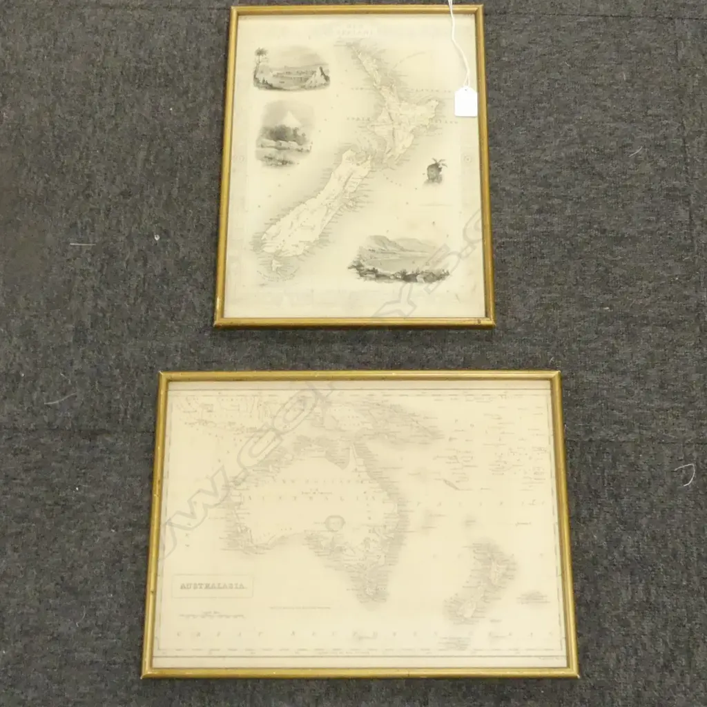 2 ANTIQUE MAPS, NZ BY JOHN TALLIS & CO. 1851 & AUSTRALASIA 365x260mm Image 1++