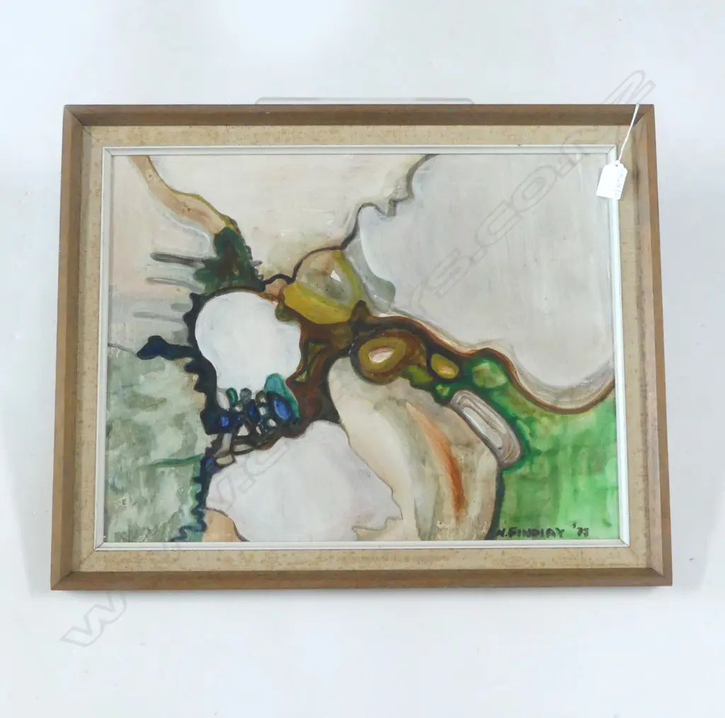 NATALIE FINDLAY, UNTITLED ABSTRACT FORMS (ROCK POOL) OIL ON BOARD '75 370x480mm Image 1++