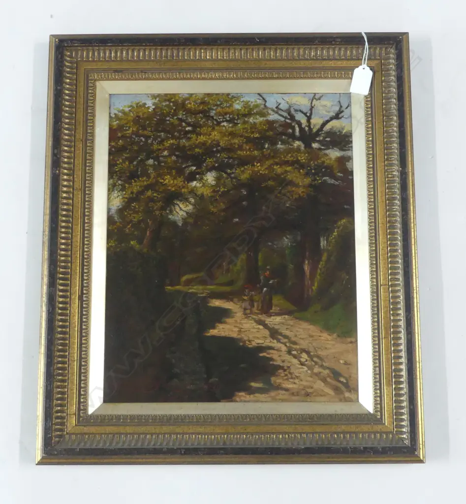 WILLIAM McCARTHY OIL ON BOARD. figures on WOODED PATHWAY SCENE signed & dated 1899 390 x 310mm Image 1++