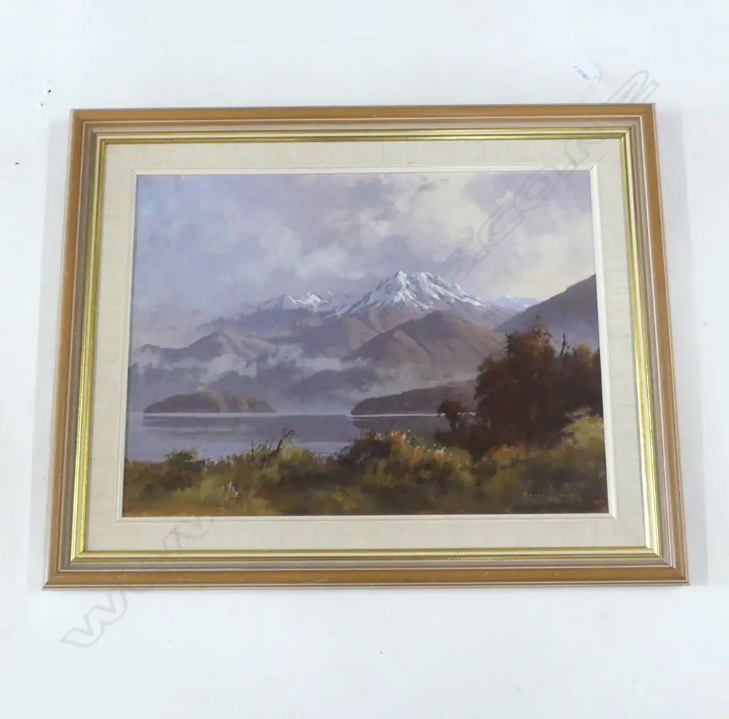 WAYNE SINCLAIR OIL SOUTH ISLAND LAKE & MOUNTAIN SCENE 405 x 540mm Image 1++