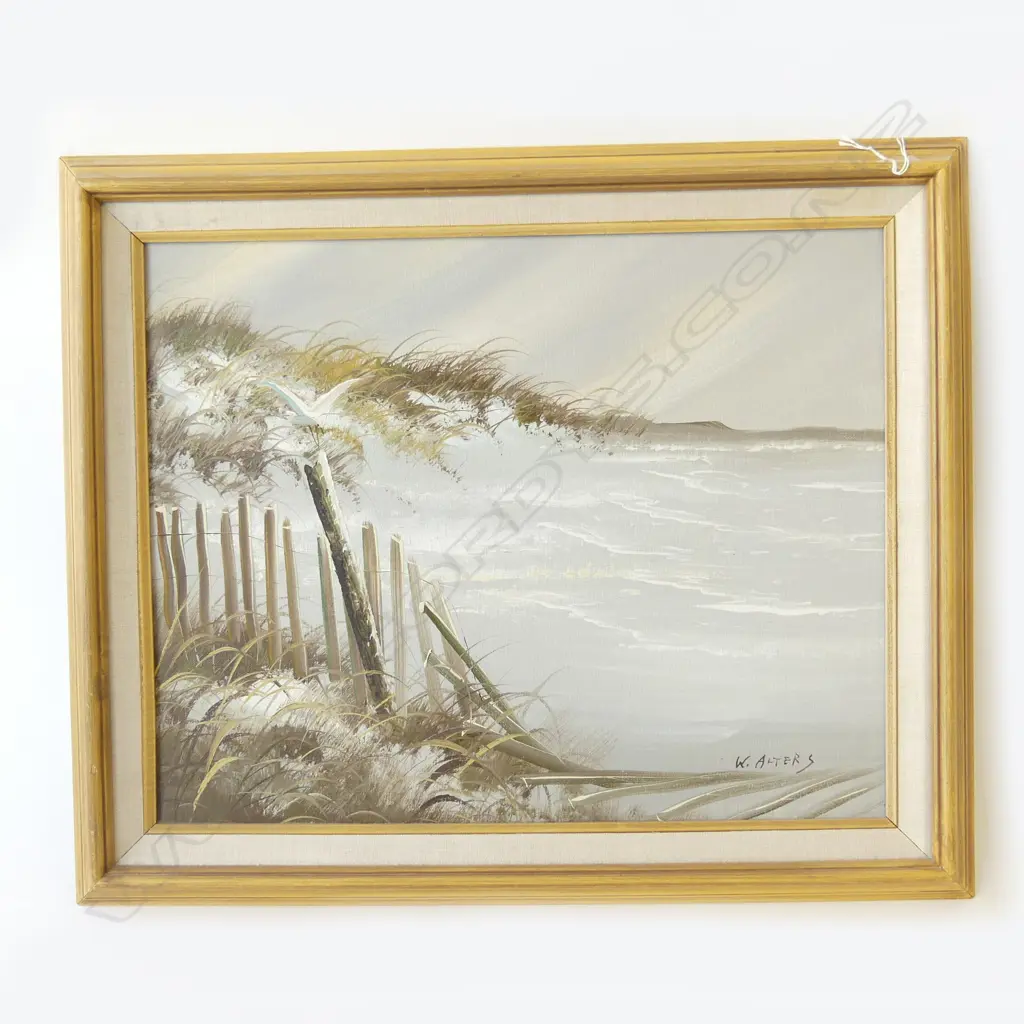 OIL ON CANVAS BEACH SCENE SIGNED W ALTERS H520 L620MM Image 1++