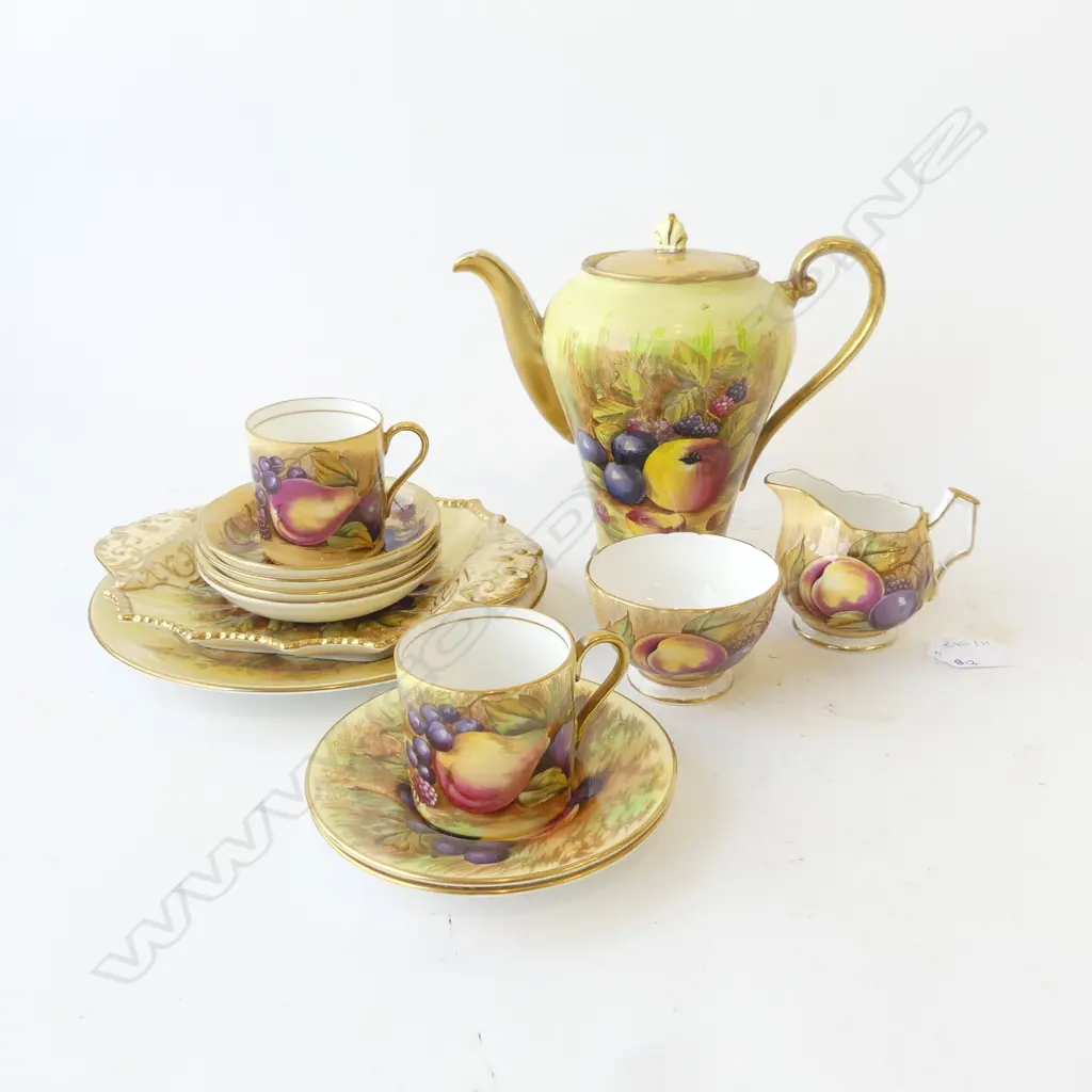 13 PCES AYNSLEY ORCHARD GOLD; REPAIRED TEAPOT AF, 2 COFFEE CANS ETC Image 1++