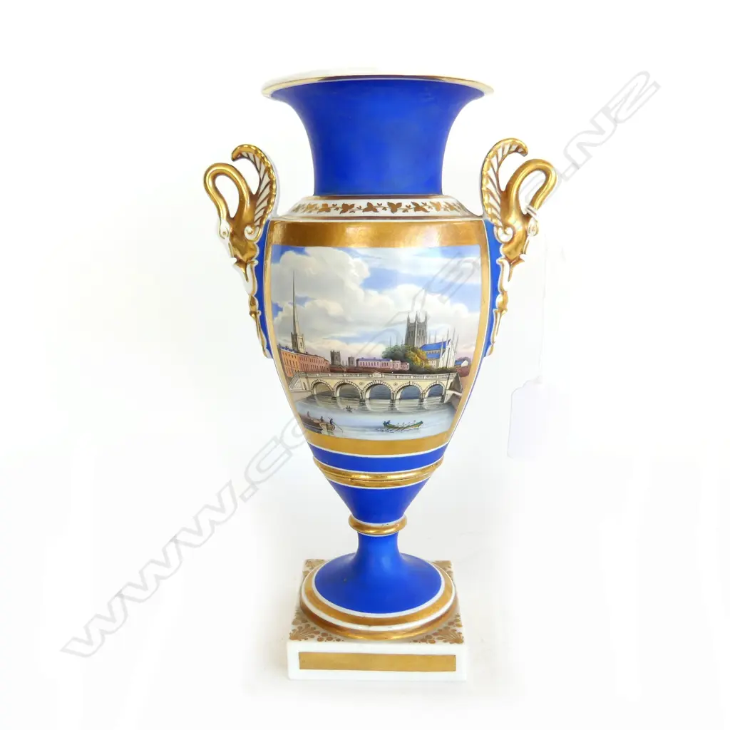 EARLY VICTORIAN CHAMBERLAIN'S WORCESTER VASE swan handles H.235mm. Finely painted with... Image 1++