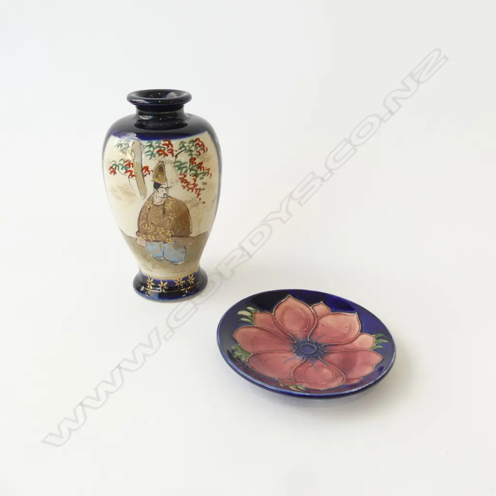 MOORCROFT ANEMONE DISH Dia 115mm & SATSUMA VASE H.150mm (SIGNED) Image 1++