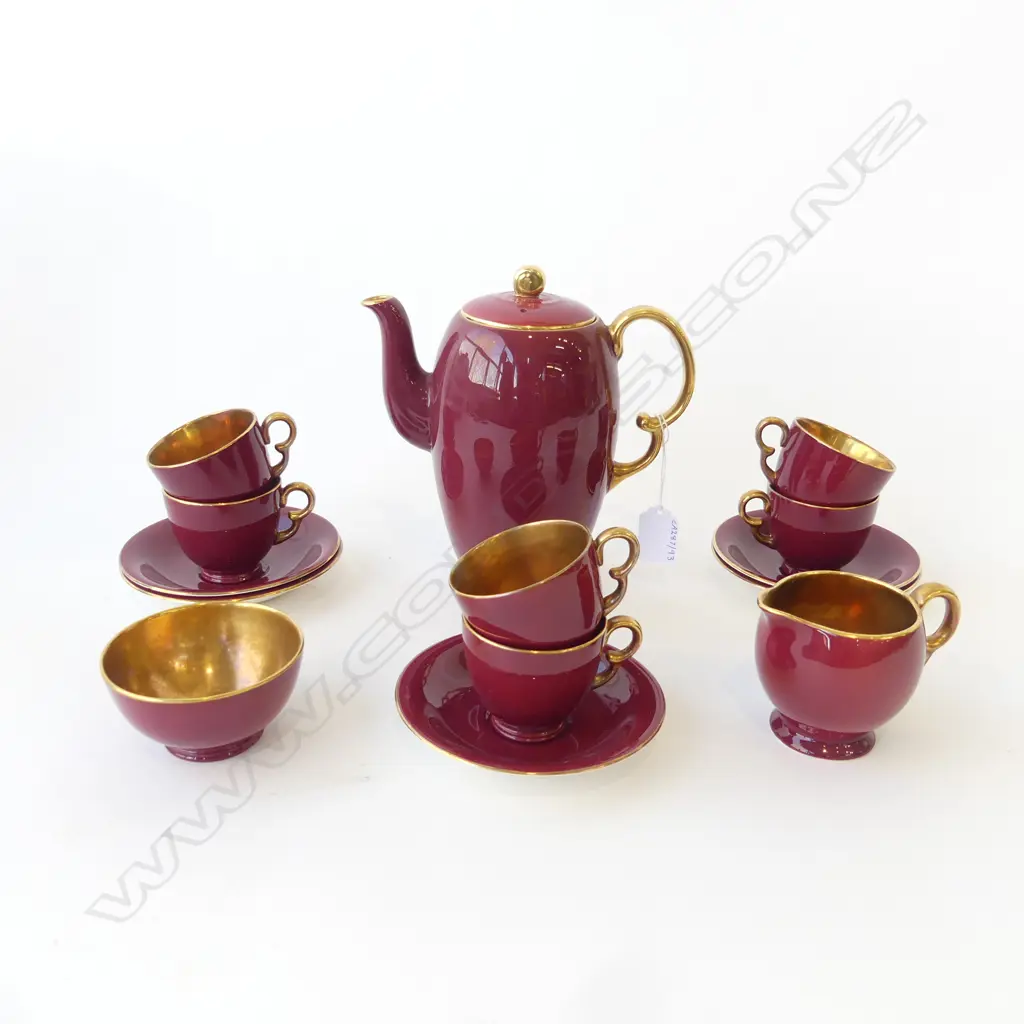 CROWN DEVON BURGANDY & GILT COFFEE SET Image 1++