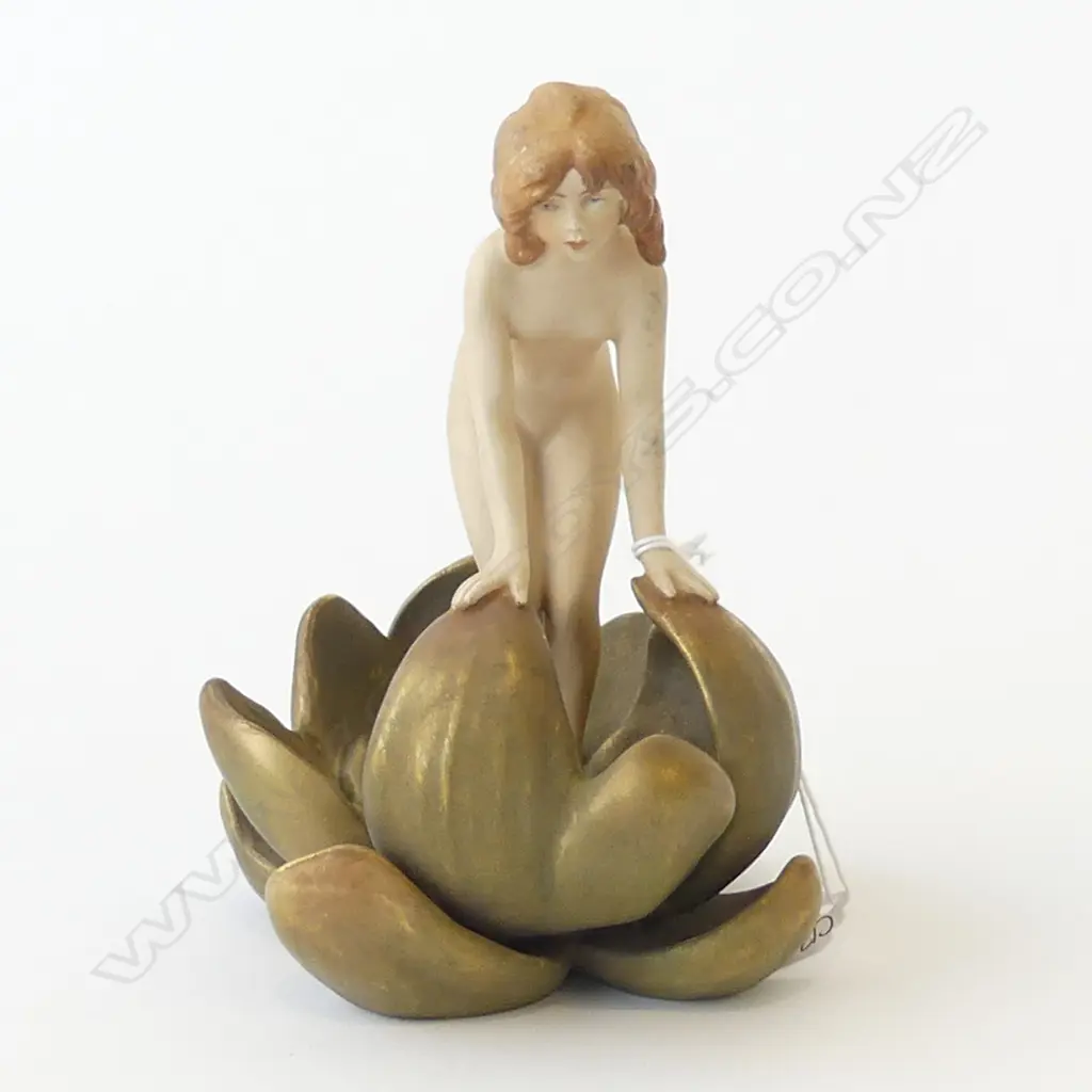 ROYAL DUX ( PINK TRIANGLE) VASE YOUNG NYMPH STANDING INSIDE GIANT LILY. H.150mm Image 1++