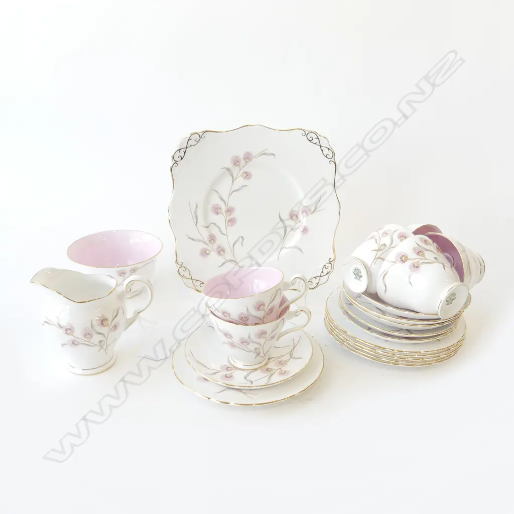 TUSCAN CHINA 6PC TEASET PINK TONES PLATE SUGAR & JUG H100MM Image 1++