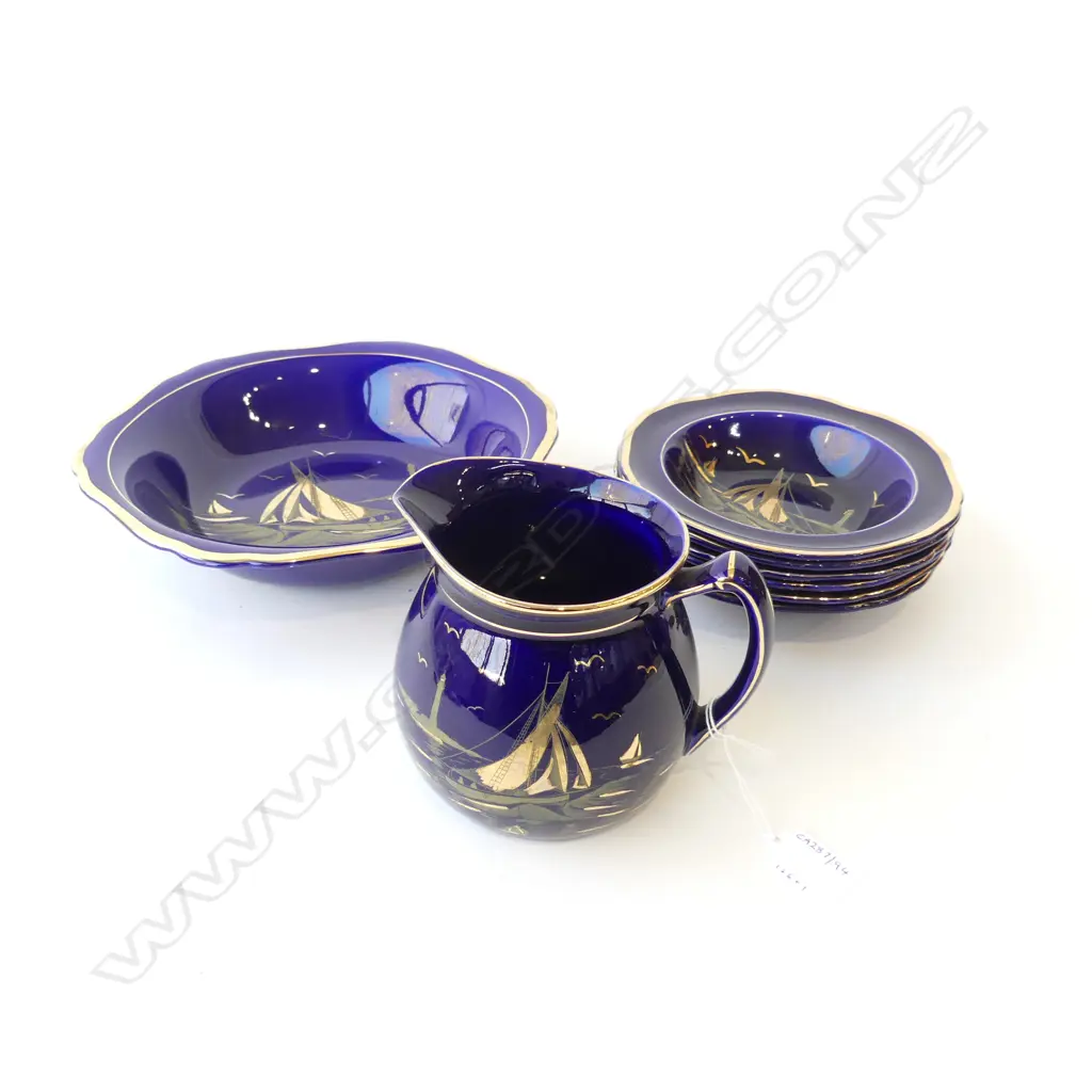 EMPIRE WARE DESSERT BOWL & SIX DISHES  & JUG H120MM NIGHT SAILING PAT Image 1++