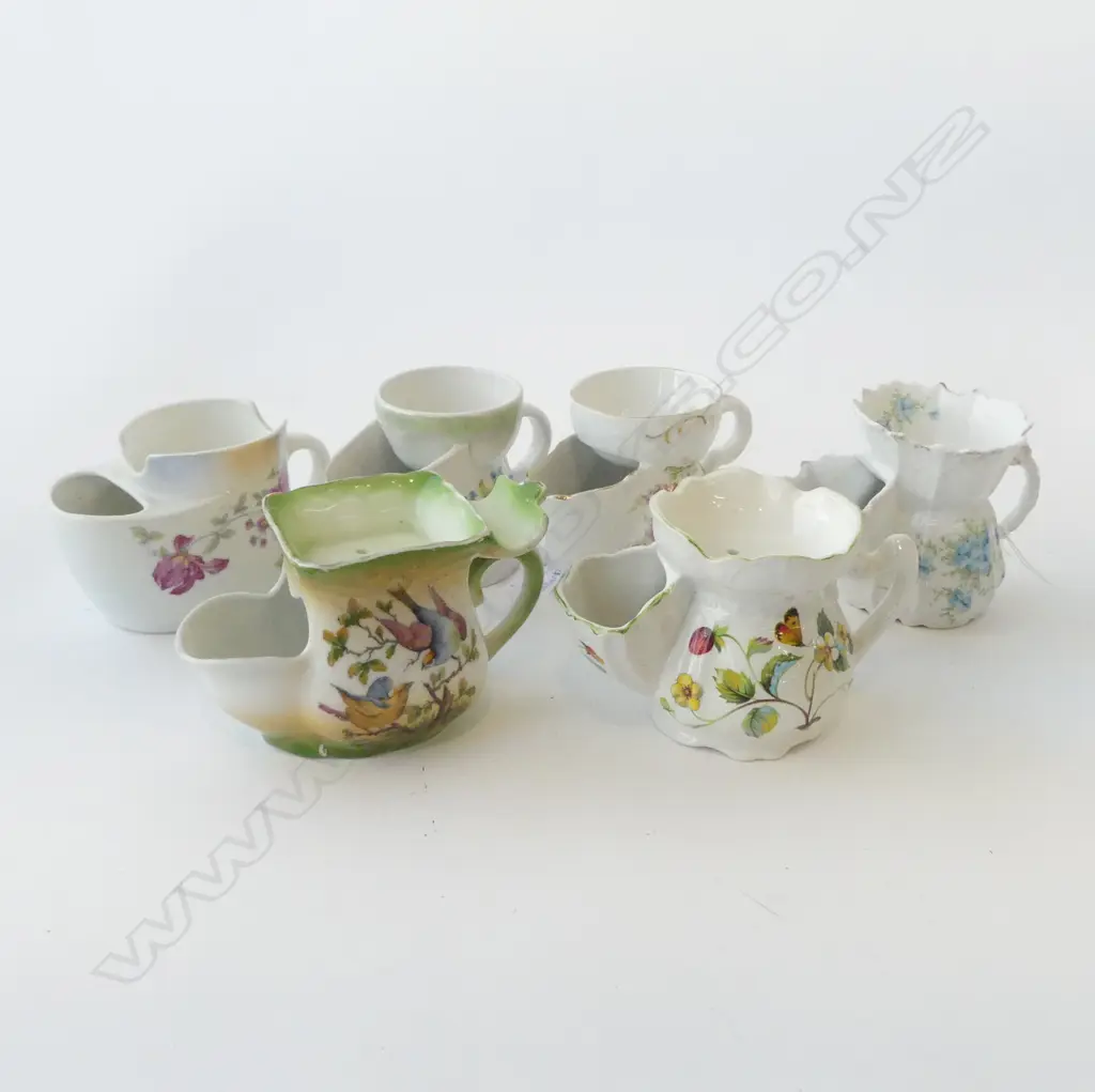 6 EDWARDIAN CHINA SHAVING MUGS VARIOUS PATS H100MM Image 1++