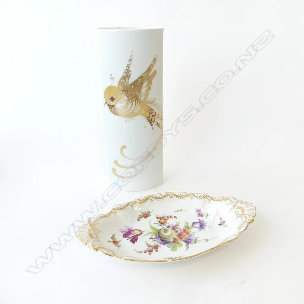 FORSTENBERG GERMAN CHINA VASE H250 & DRESDON FLORAL DISH L240MM Image 1++