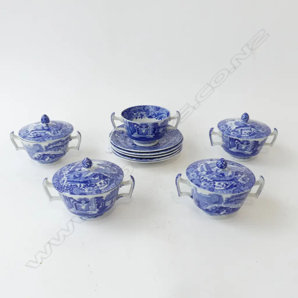 5 COPELAND SPODE'S ITALIAN LIDDED COUPES w. SAUCERS (1 LID MISSING) Image 1++