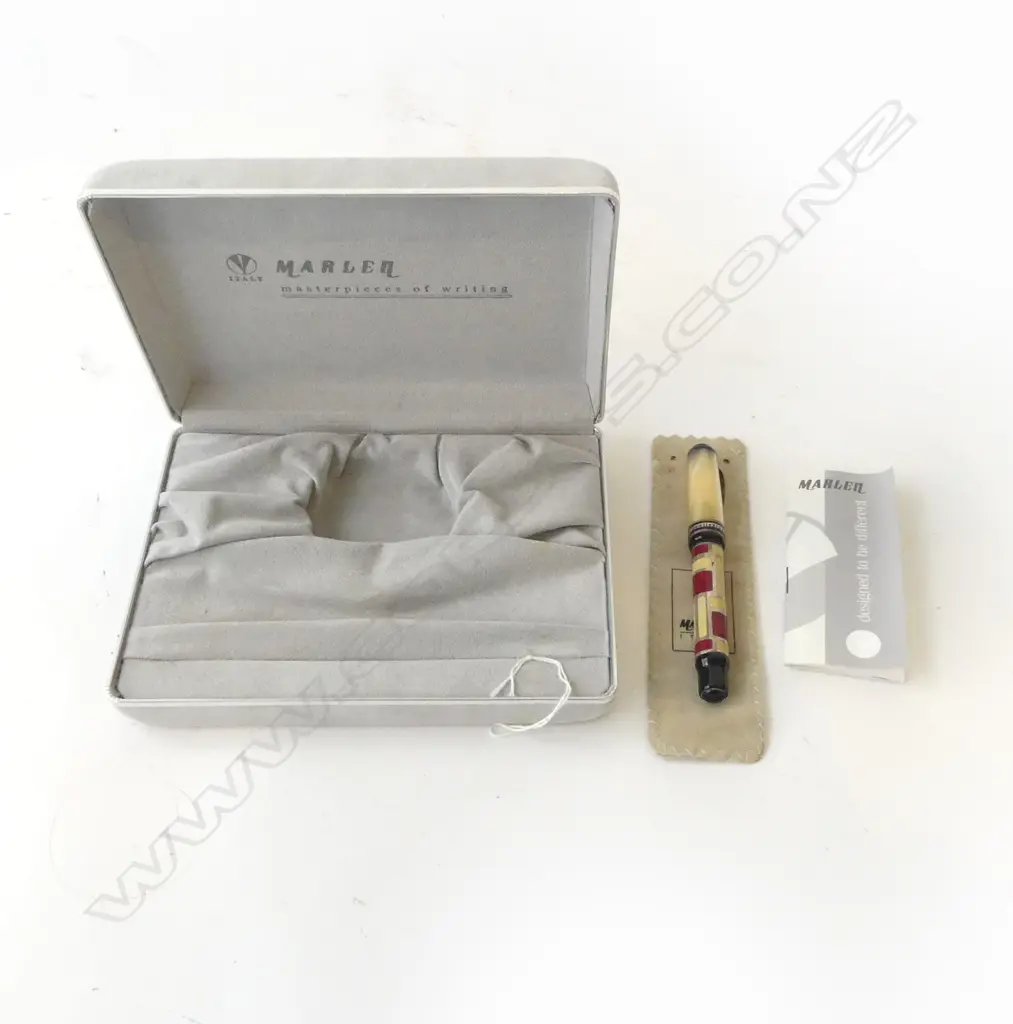 ITALIAN MARLEN 'FORME' FOUNTAIN PEN IVORY RESIN CAP SILVER INLAY RED & IVORY RESIN MOSAIC BARREL 18CT GOLD NIB IN BOX Image 1++