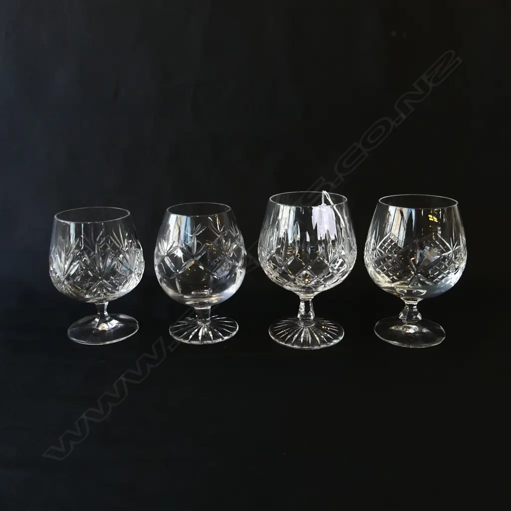FOUR CRYSTAL ASST. BRANDY BALLOONS – WEBB CORBETT, STUART & OTHERS, H.128MM (TALLEST) Image 1++