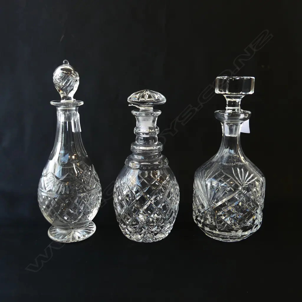 3 CUT CRYSTAL DECANTERS H290MM TALLEST Image 1++