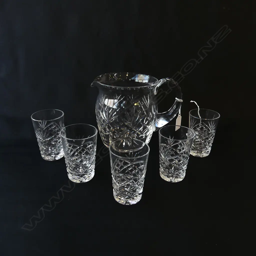 150MM TALL CRYSTAL JUG & 5 MATCHING GLASSES H90MM Image 1++