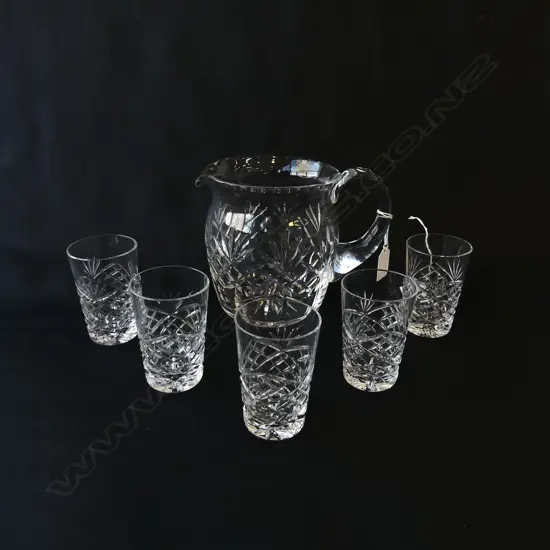 150MM TALL CRYSTAL JUG & 5 MATCHING GLASSES H90MM