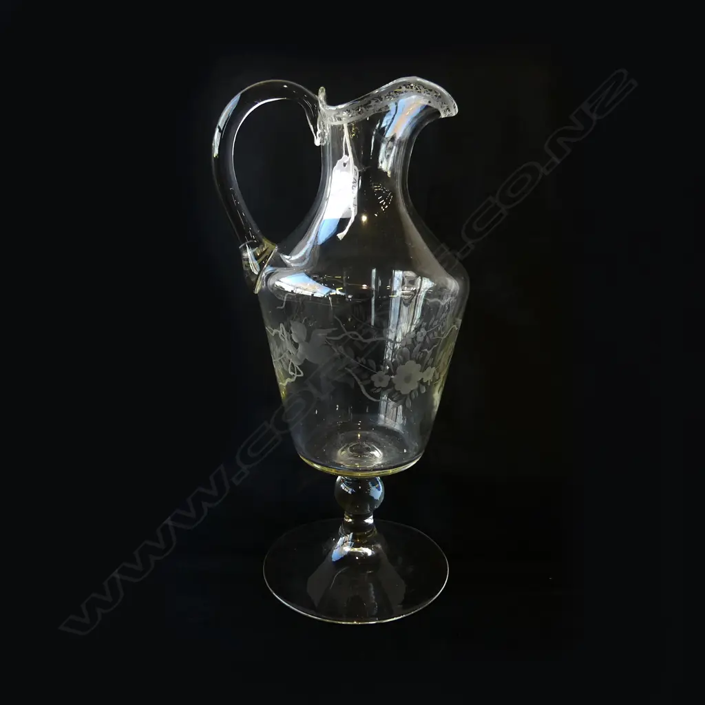 TALL WINE DECANTER WITH HAND ETCHED CHERUBS AND FLORAL DECORATION, H.300MM Image 1++