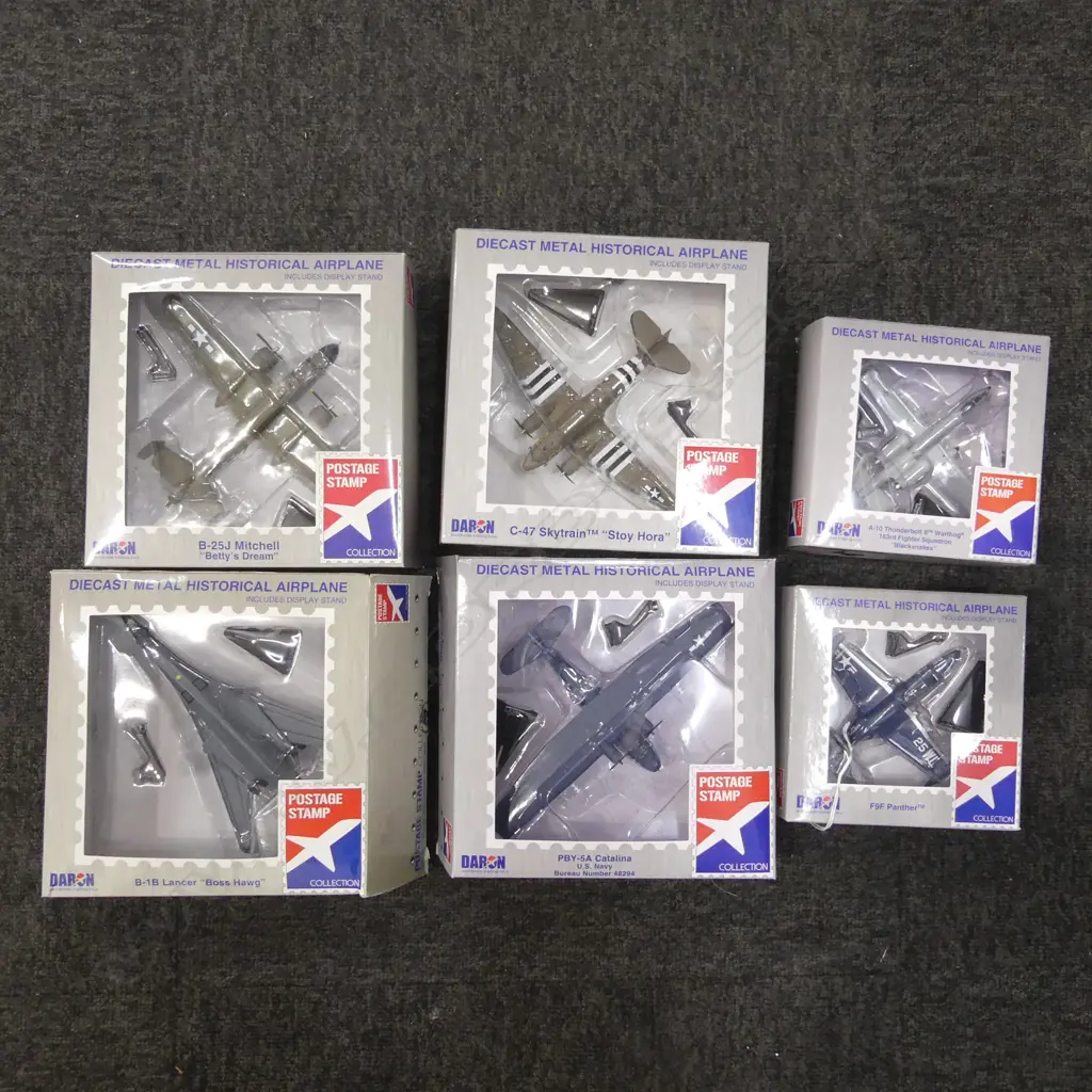 6 DARON POSTAGE STAMP COLLECTION DIE CAST FIGHTER PLANE MODELS, BOXED... Image 1++