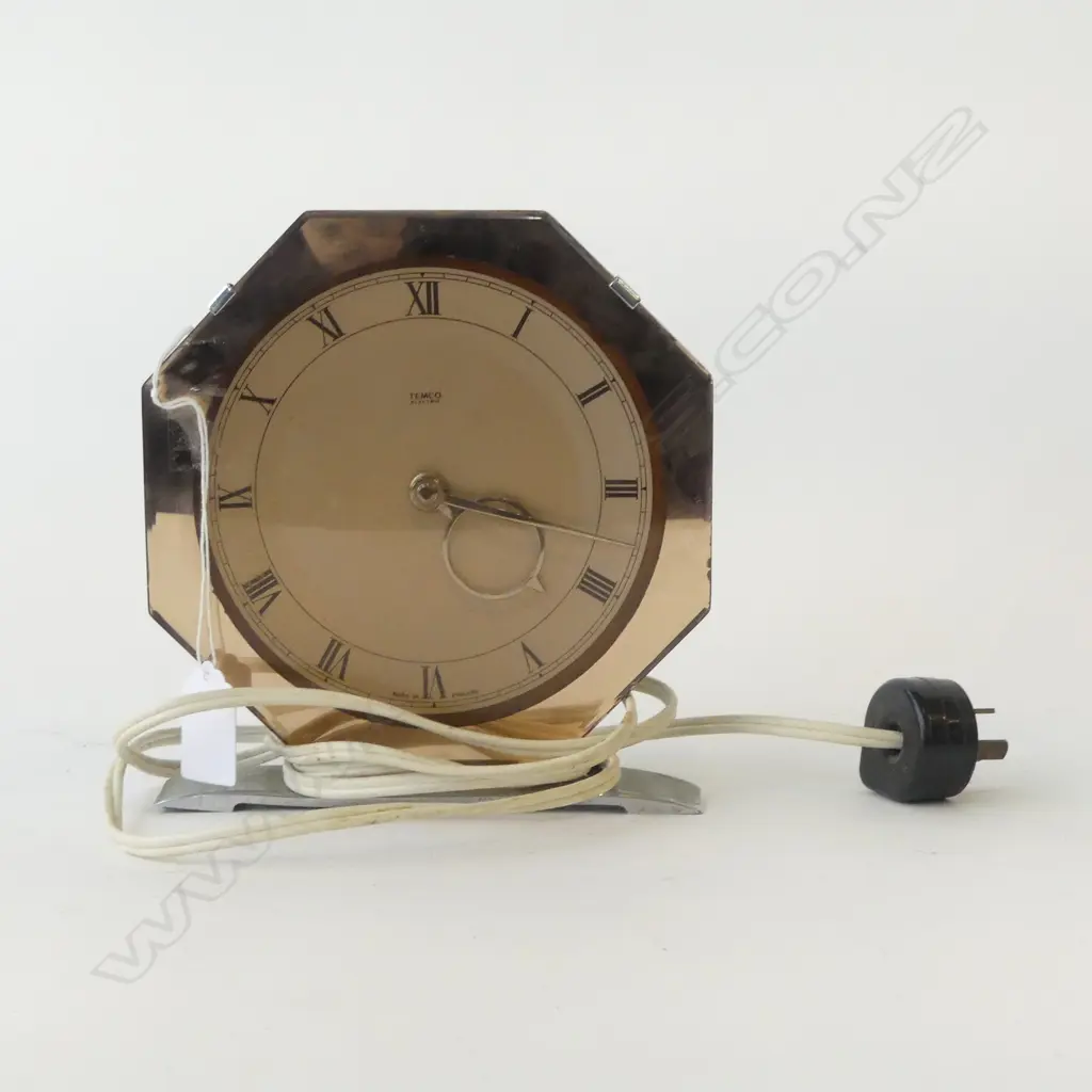 ART DECO CROME 7 GLASS TEMICO ELECTRIC MANTLECLOCK  Image 1++
