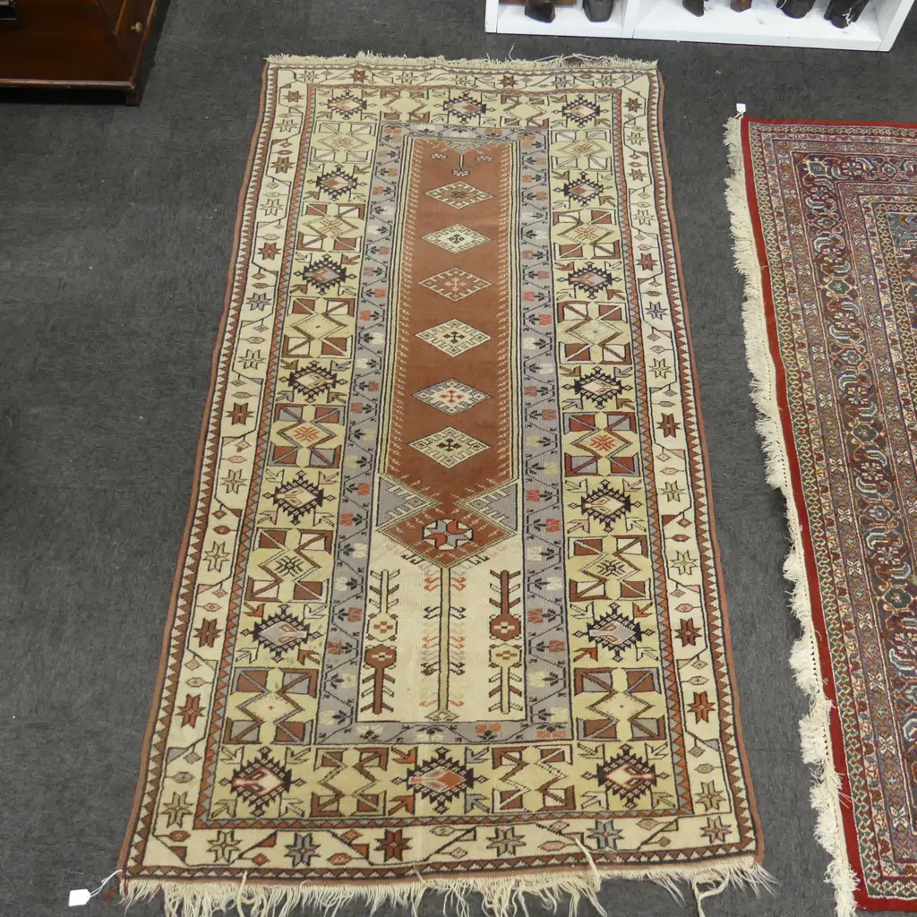 HAND KNOTTED ALL WOOL TURKISH MELAS RUG 2150x1170mm Image 1++