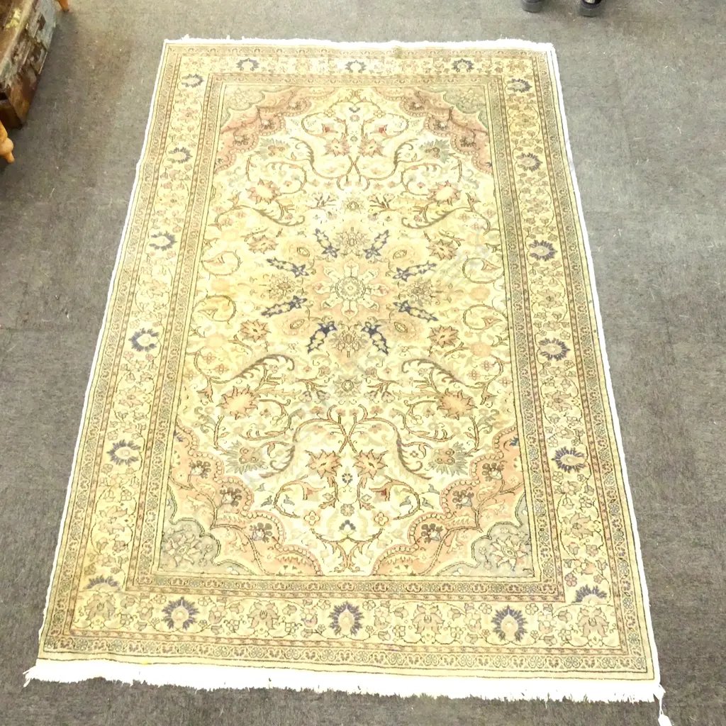 HAND NOTTED PERSIAN RUG IVORY BLUE COLOURS FLORAL PAT L2260MM W1500MM Image 1++