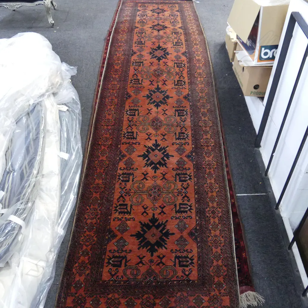 HAND KNOTTED ALL WOOL AFGHANI ANDKHOY TURKOMAN RUNNER 3800x920mm Image 1++