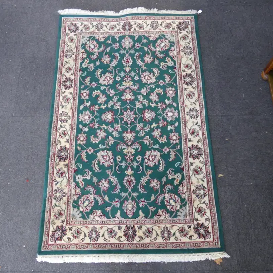 HAND KNOTTED WOOL PILE INDO PERSIAN KASHAN RUG, GREEN GROUND, 1800x1120mm