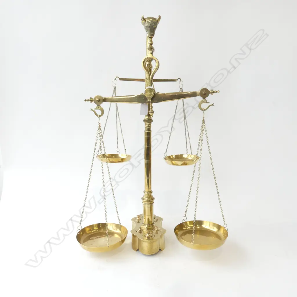 ANTIQUE SPANISH FISH SCALES w.10 WEIGHTS H.670mm Image 1++