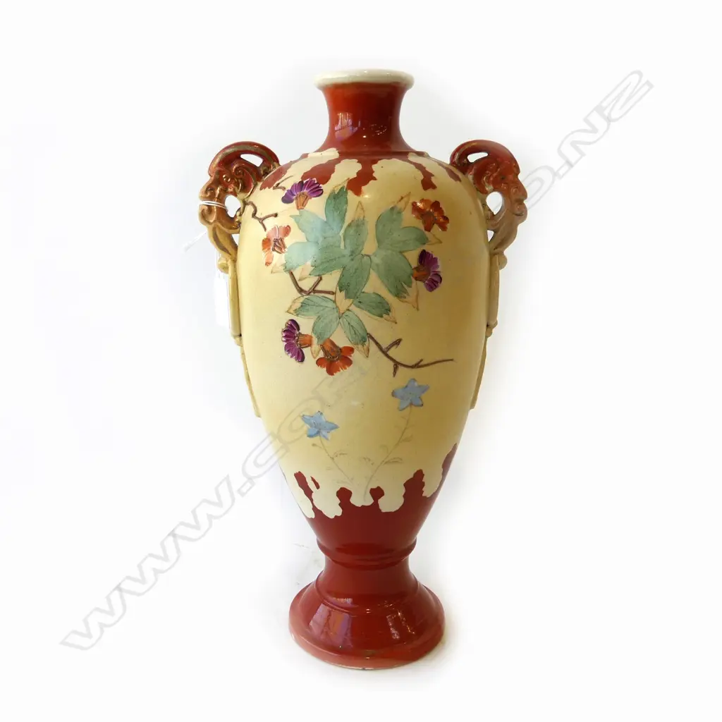 TALL EDWARDIAN SATSUMA FLORAL VASE H.370MM Image 1++