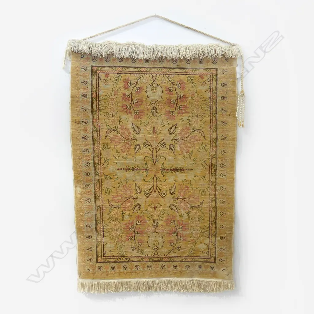 SMALL PERSIAN HAND NOTTED SILK WALL RUG TREE OF LIFE PAT L590 W480MM Image 1++