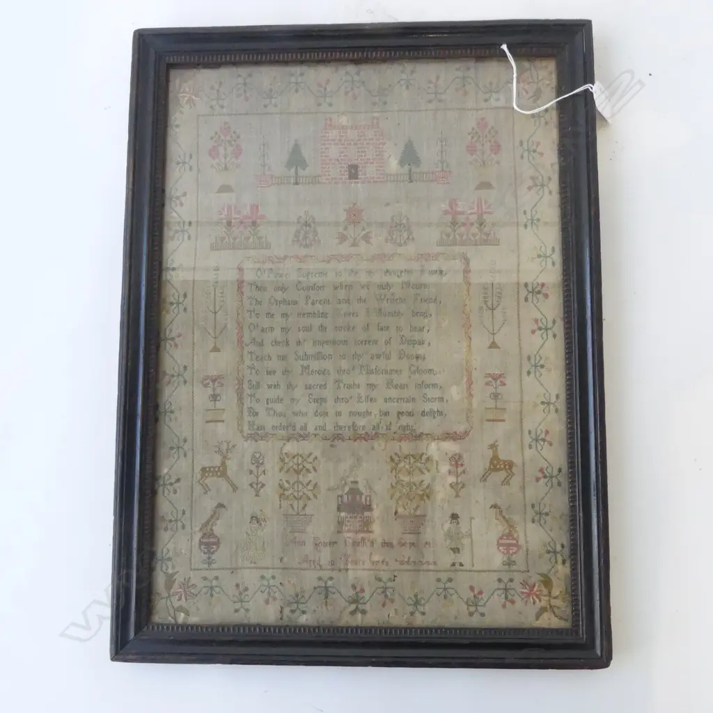18thC SAMPLER; ANNE FOSTER 1798 (holes) 435x310mm Image 1++