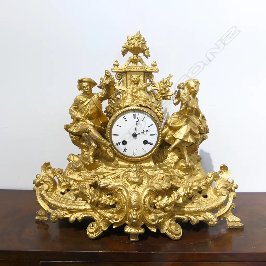 19thC FRENCH SPELTER CLOCK MOVT. MARKED D'AUREVILLE. REGILDED NO PENDULUM Image 1++