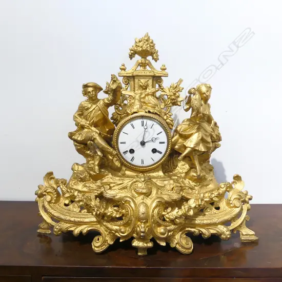 19thC FRENCH SPELTER CLOCK MOVT. MARKED D'AUREVILLE. REGILDED NO PENDULUM