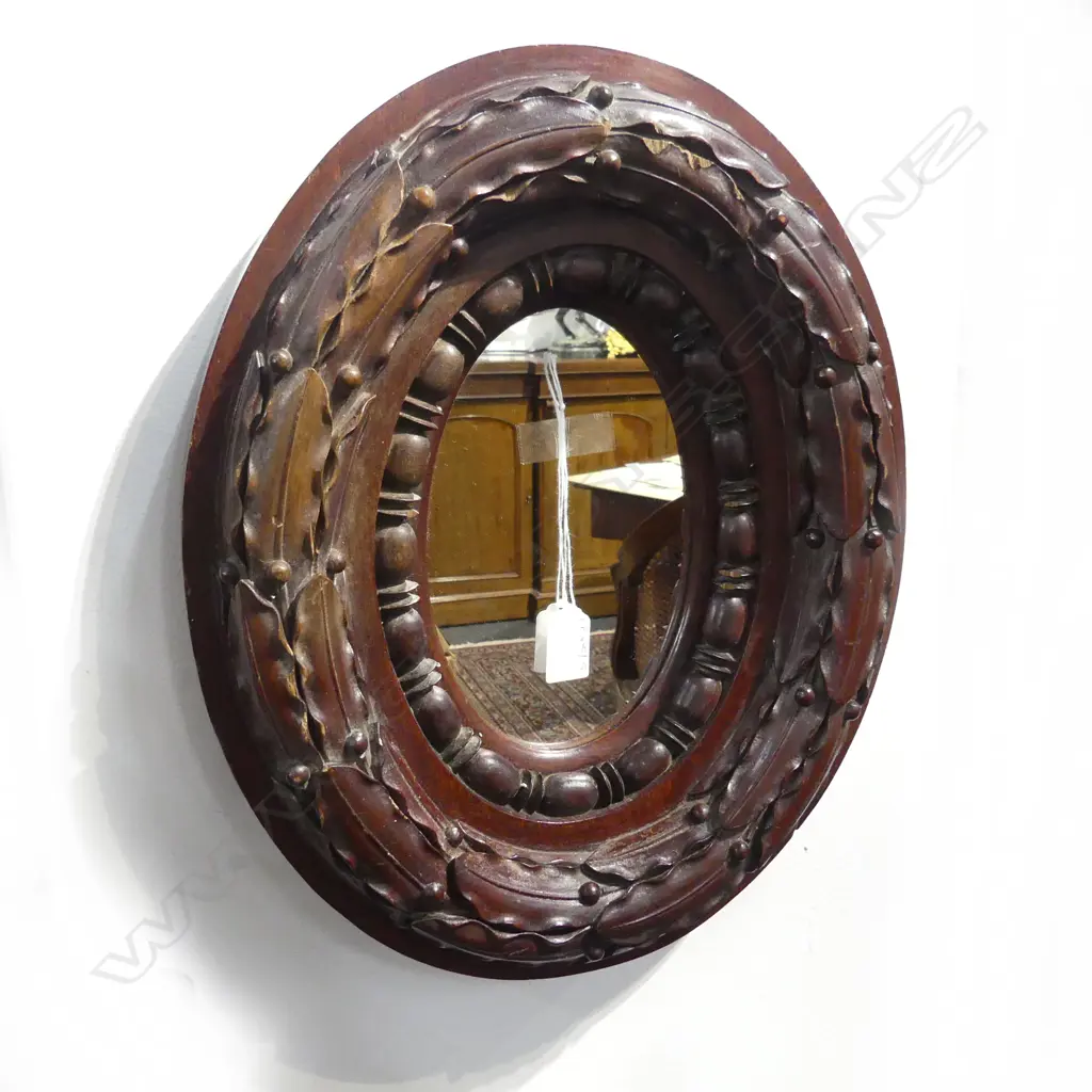 CARVED WOODEN OVAL LAUREL WREATH MIRROR 420x340mm  Image 1++