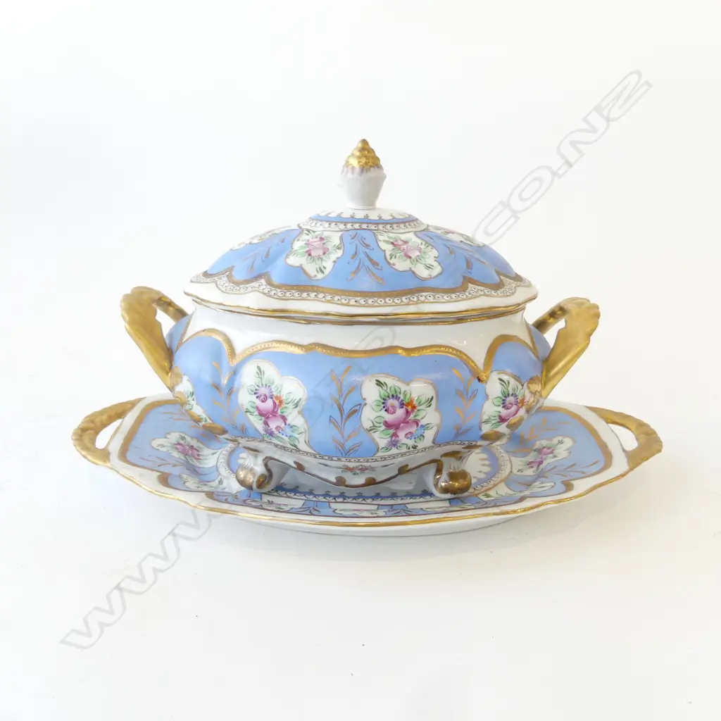 HAND PAINTED LIDDED TUREEN w. BASE PLATE W.400mm Image 1++