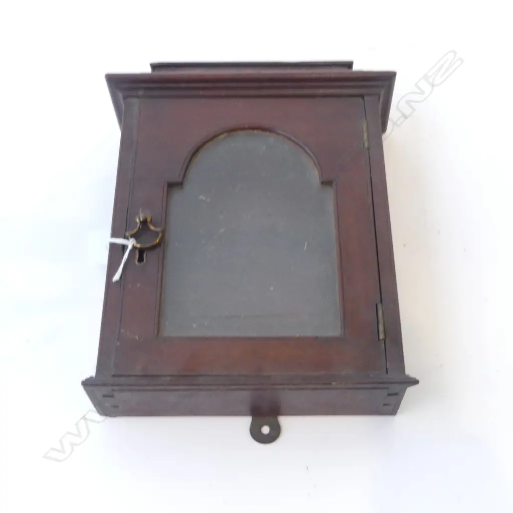 EARLY 19thC MAHOGANY SMALL GLAZED WALL CABINET FOR A CLOCK arched glazed door 225x70x295mm Image 1++