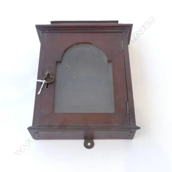 EARLY 19thC MAHOGANY SMALL GLAZED WALL CABINET FOR A CLOCK arched glazed door 225x70x295mm