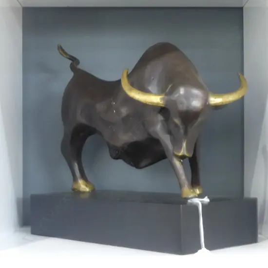 BRONZE BULL ON PLINTH W.310mm