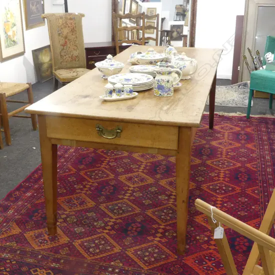 19thC FRENCH FRUITWOOD PLANK TOP REFECTORY DINING TABLE...