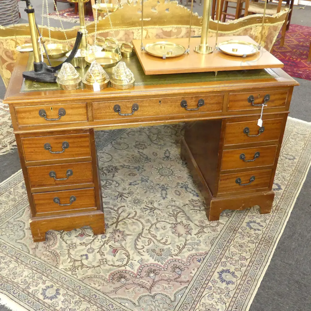 DOUBLE PEDESTAL DESK, GREEN LEATHER TOP 1225x610x750mm Image 1++